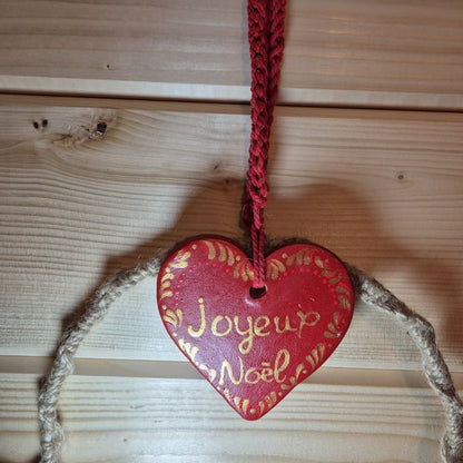 Couronne de Noël rouge et lin "joyeux Noël"