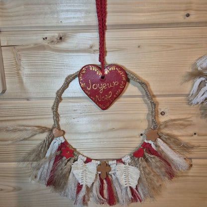 Couronne de Noël rouge et lin "joyeux Noël"