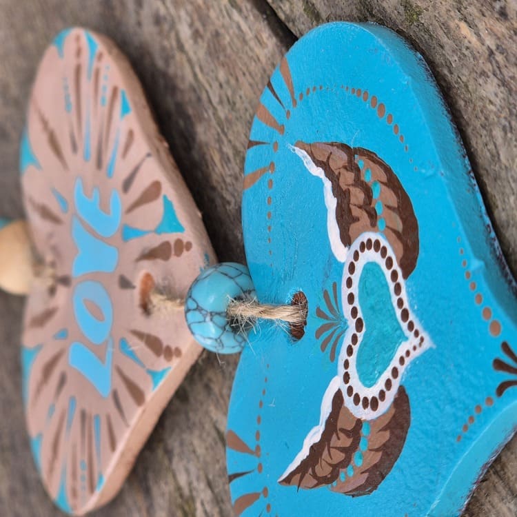 Porte-bonheur - Double cœur turquoise