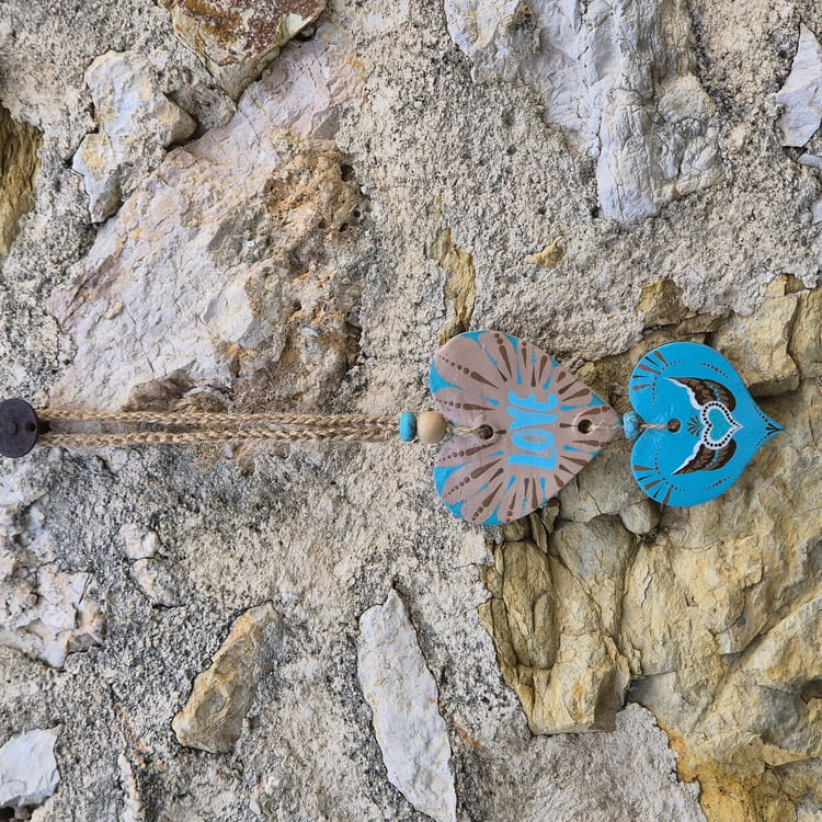 Porte-bonheur - Double cœur turquoise