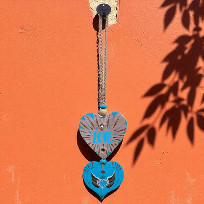 Porte-bonheur - Double cœur turquoise