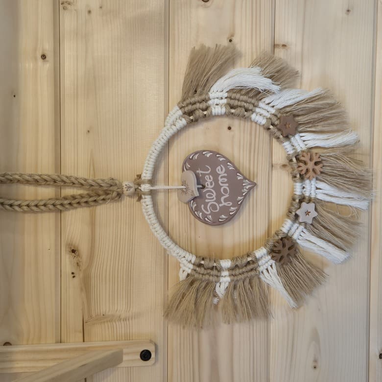 Couronne de Noël rouge et lin "joyeux Noël"