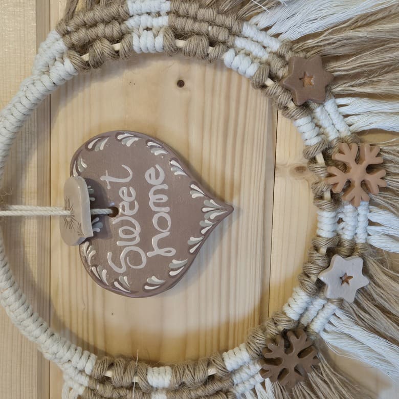 Couronne de Noël rouge et lin "joyeux Noël"