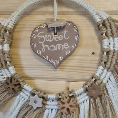 Couronne de Noël rouge et lin "joyeux Noël"